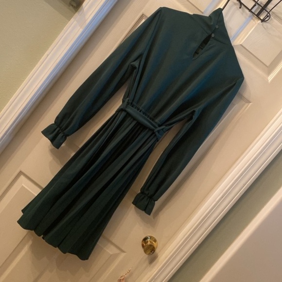 Elegant Green Long Sleeve Pleated Dress - Picture 8 of 12